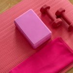 pink exercise mat with weights